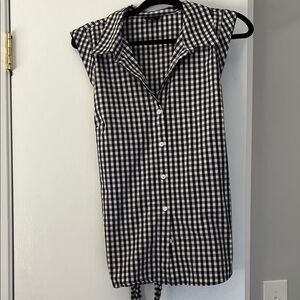 Ann Taylor Navy and White Checkered Blouse